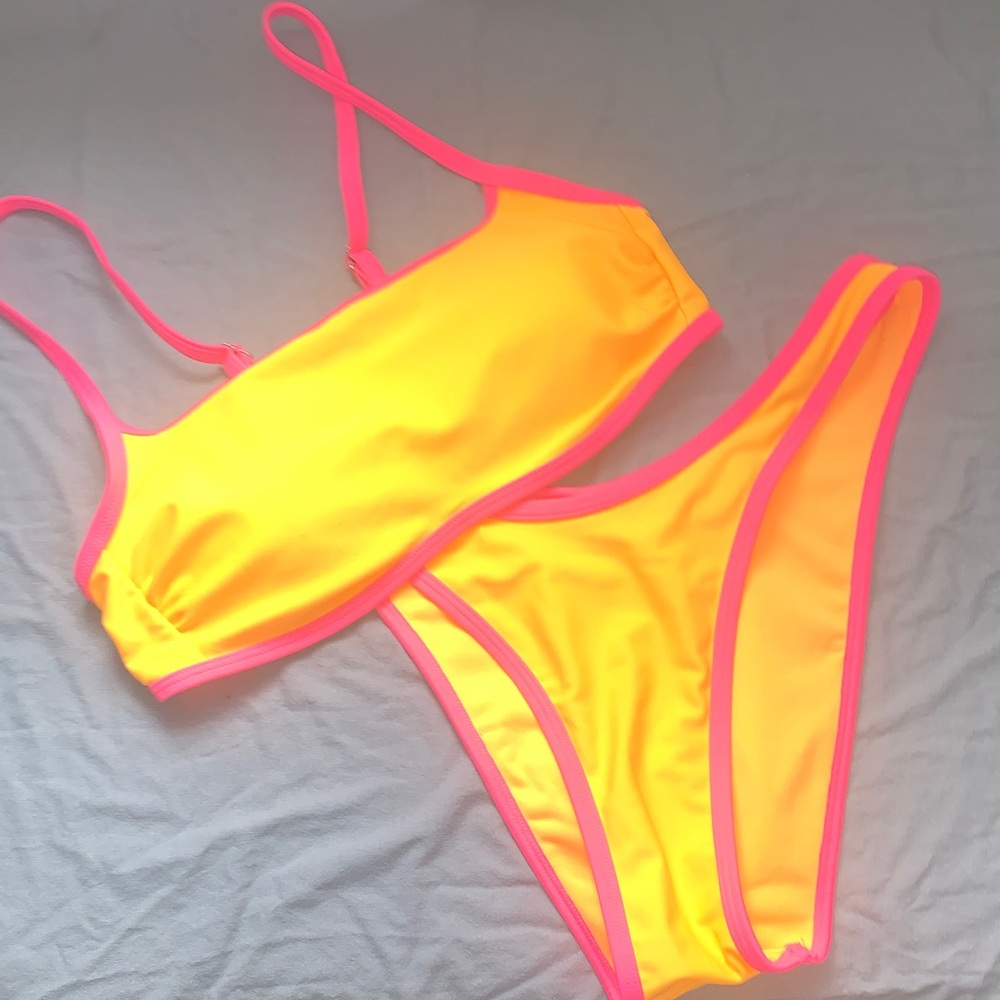 wild fable Neon Yellow Bikini with Hot Pink Trim